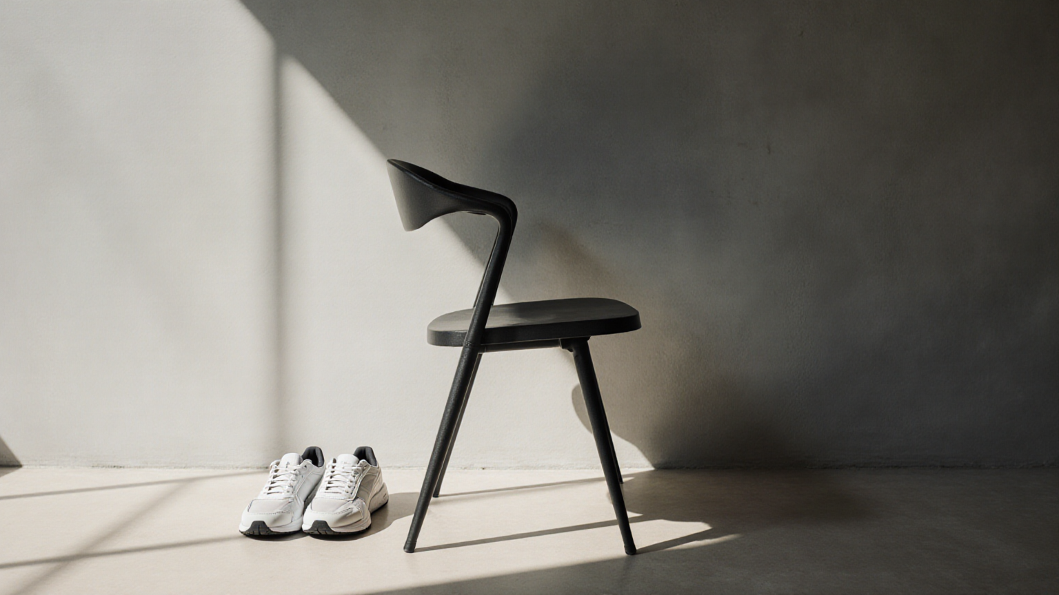A carefully controlled sit-to-stand movement shown from the side