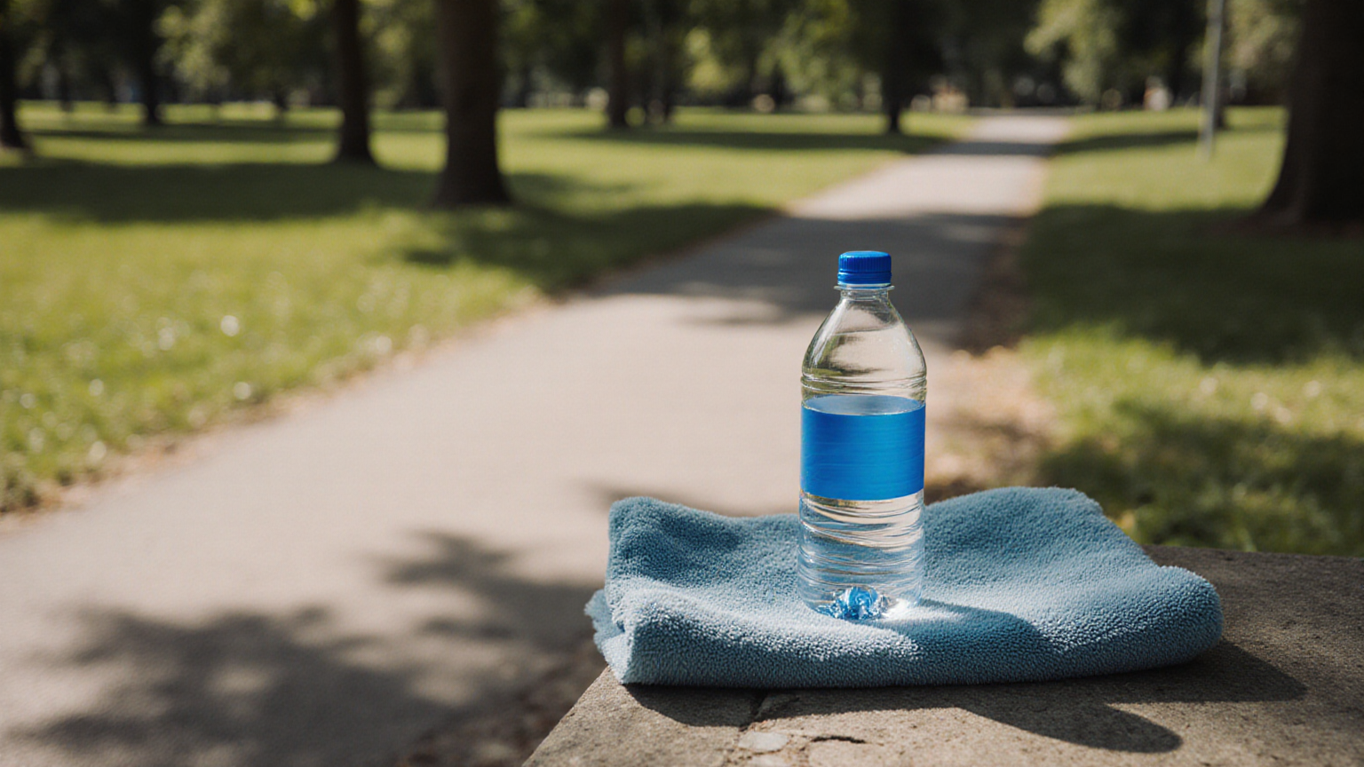 Water and towel at shaded path